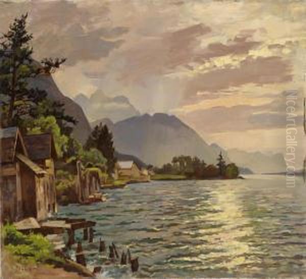 Weisenbach On Attersee Oil Painting by Karl Tucek