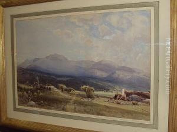 Extensive Lakeland Landscape With Langdalepikes Oil Painting by Frederick Tucker