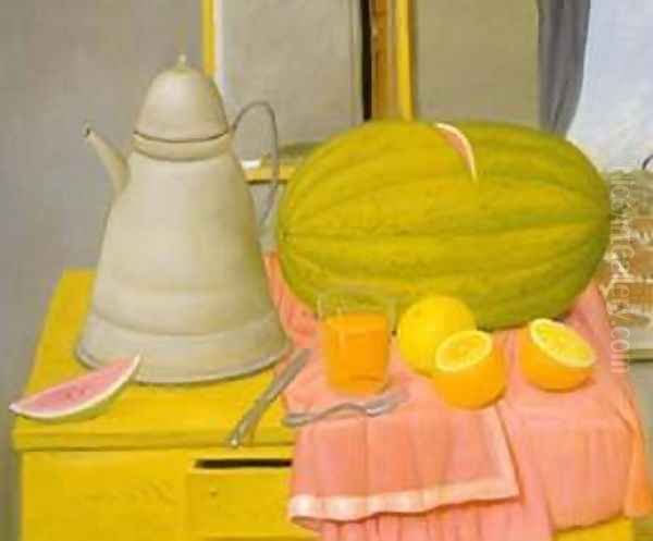 Still life With Watermelon 1992 Oil Painting by Fernando Botero