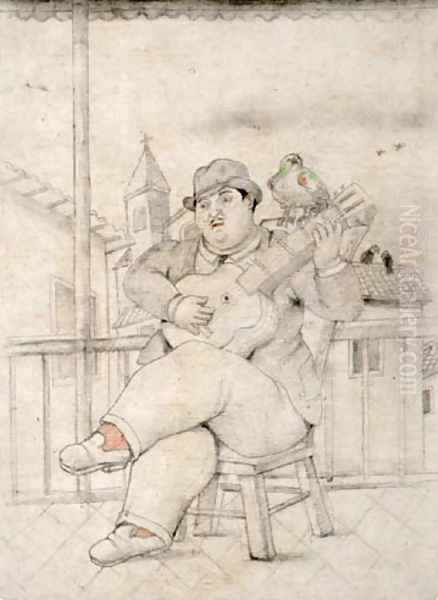 Man Playing The Guitar Oil Painting by Fernando Botero