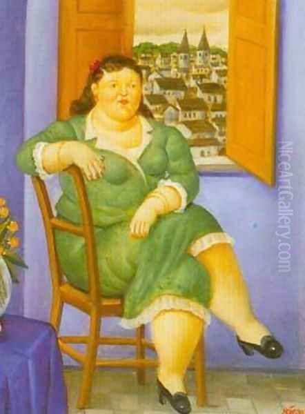 Woman in front of the Window 1995 Oil Painting by Fernando Botero