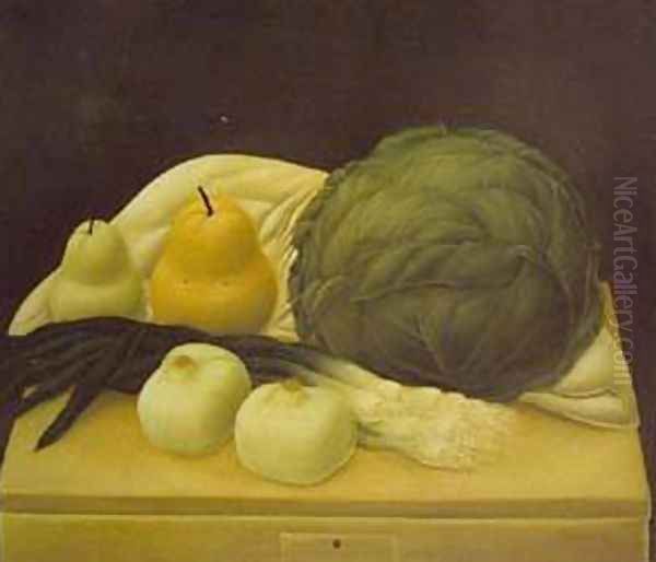 Still Life With Cabbage 1967 Oil Painting by Fernando Botero