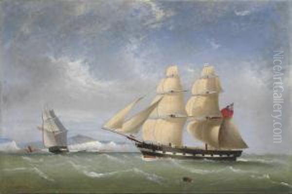 A Ship In Two Positions Off Dover In The Channel Oil Painting by Frederick Tudgay