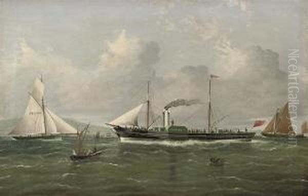 The Pioneering Thames Paddle-steamer 
Margery
 In Thethames Estuary, Her Decks Crowded With Passengers Oil Painting by John Tudgay