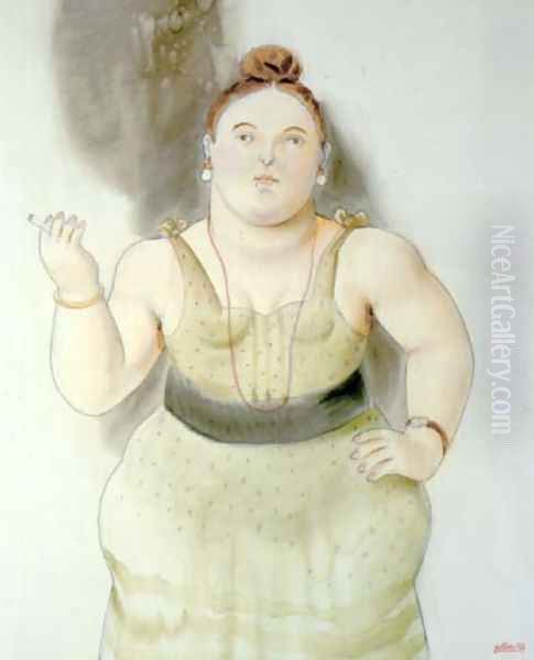 Woman Smoking Oil Painting by Fernando Botero