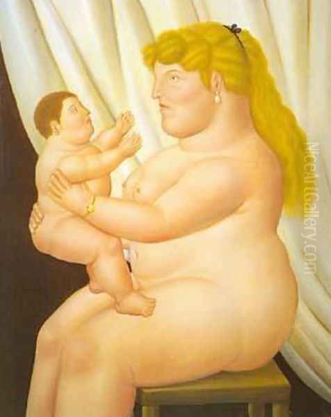 Mother with Child 1995 Oil Painting by Fernando Botero