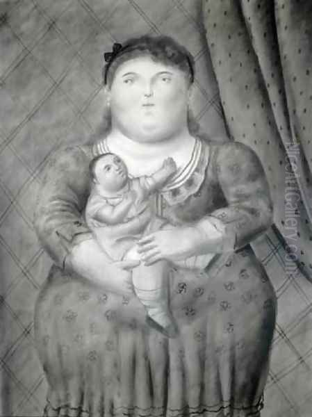 Mother And Baby Madre E Hijo Oil Painting by Fernando Botero