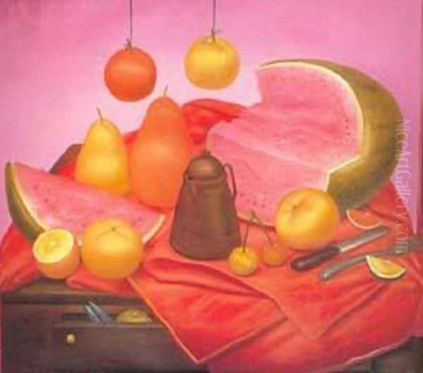 Still Life with watermelon 1976 Oil Painting by Fernando Botero