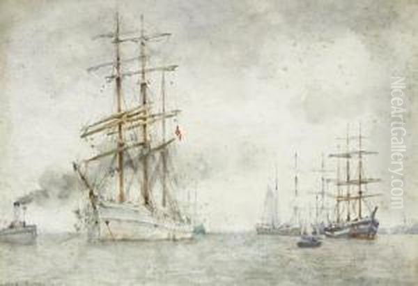 A Norwegian Windjammer In Falmouth Roads Oil Painting by Henry Scott Tuke