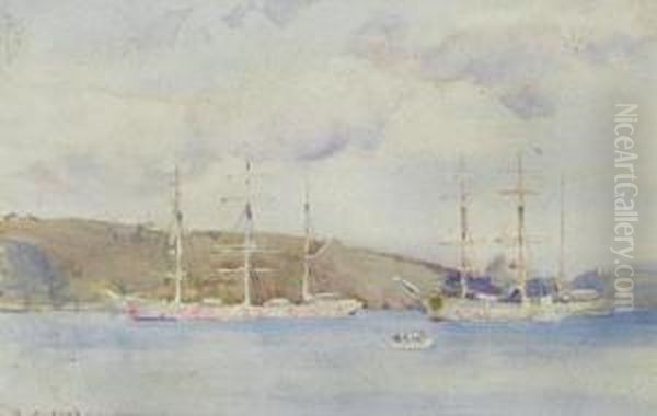 Windjammers Lying In The Carrick Roads Above Falmouth Oil Painting by Henry Scott Tuke