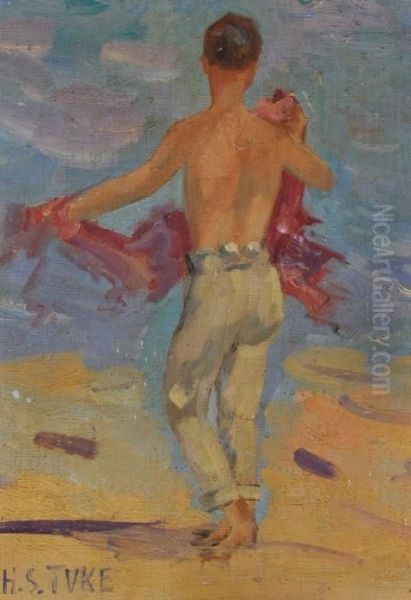 Boy On A Beach Oil Painting by Henry Scott Tuke