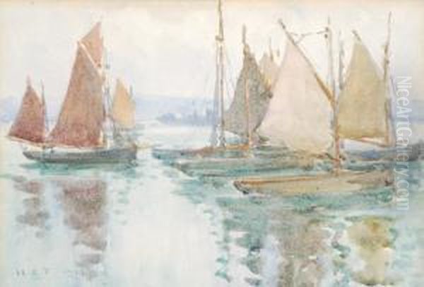 Brixham Trawlers Oil Painting by Henry Scott Tuke