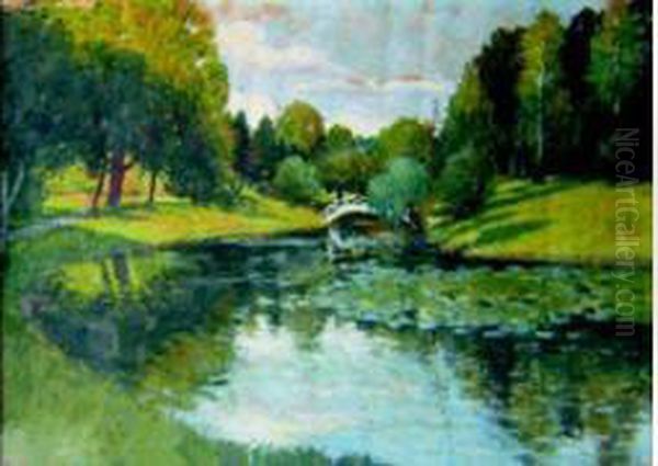 Paysage Au Pont Oil Painting by Odon Tull