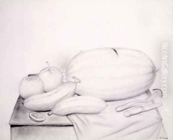 Still Life With Watermelon II Oil Painting by Fernando Botero