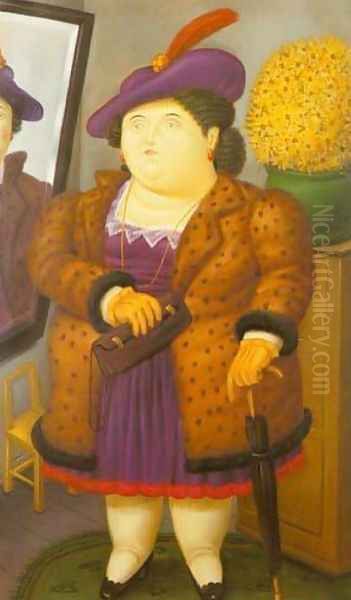 Woman With a Fur Coat 1990 Oil Painting by Fernando Botero