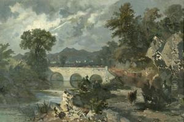 Fluslandschaft Mit Rinderherde Oil Painting by Hermann Aug. Theodor Tunica