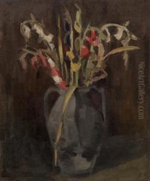 Gladiolus I Krukke Oil Painting by Bernt W. Tunold