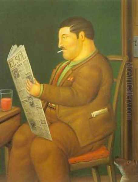 Man Reading a Paper 1996 Oil Painting by Fernando Botero