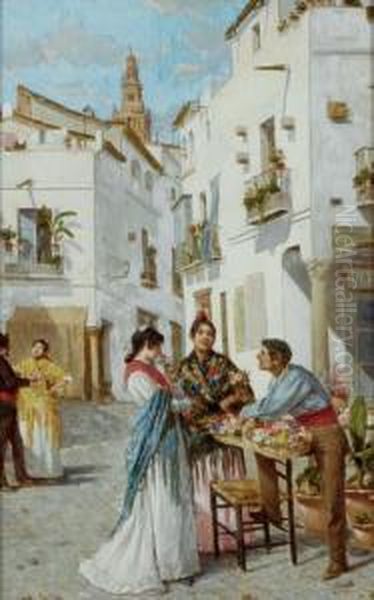 The Flower Seller Oil Painting by Joaquin Turina Y Areal