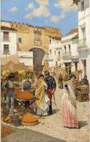 Mercado, Sevilla (the Market Place, Seville) Oil Painting by Joaquin Turina Y Areal