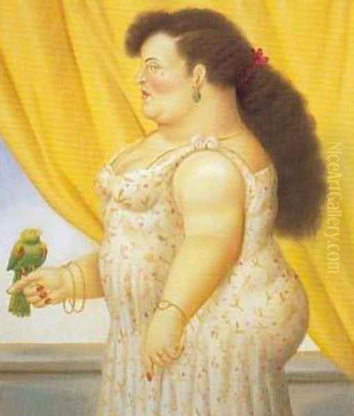 Woman with a Bird 1995 Oil Painting by Fernando Botero