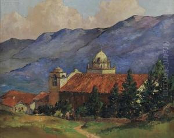 Carmel Mission, 
Calif./a View Of San Carlosborromeo De Carmelo Oil Painting by George Turland