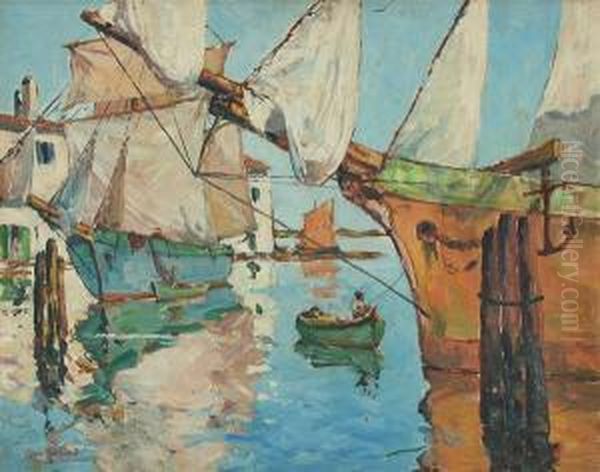 In An Old French Port Oil Painting by George Turland