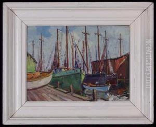 Fishing Boats In Gloucester Harbor, Mass Oil Painting by George Turland