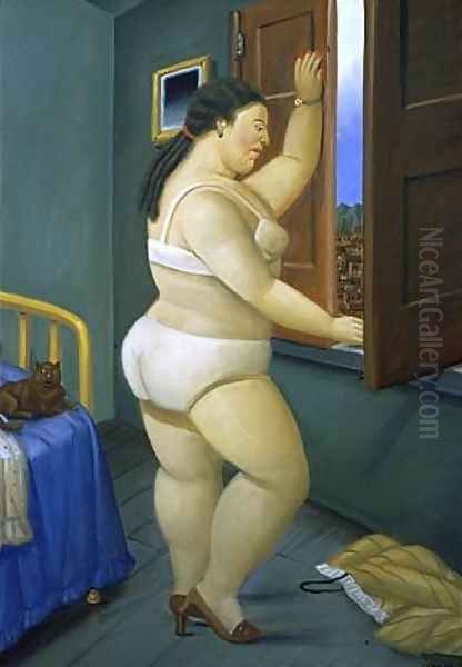 Woman in Front of a Window Oil Painting by Fernando Botero