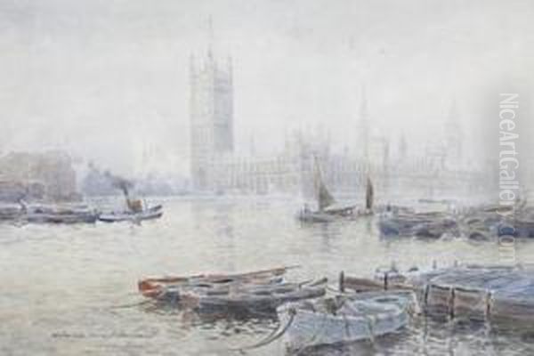 The Thames At Westminster Oil Painting by Agnes Turner