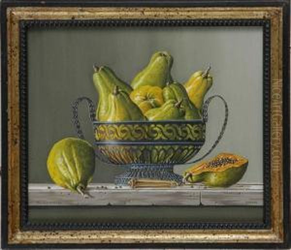 Papayas In A Pierced Tole Urn Oil Painting by Austin Augustus Turner