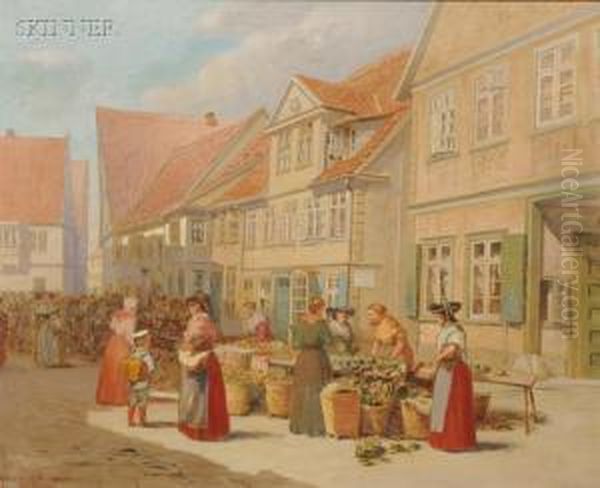 Market At Stathagen Oil Painting by Charles Henry Turner