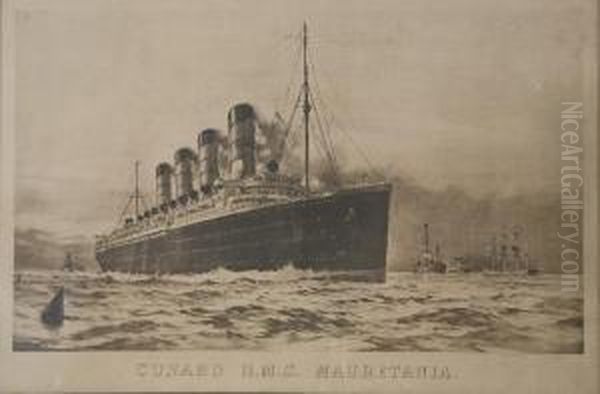 Rms Mauretania Oil Painting by Charles Henry Turner