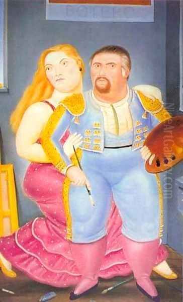 Self-Portrait With Sofia 1986 Oil Painting by Fernando Botero