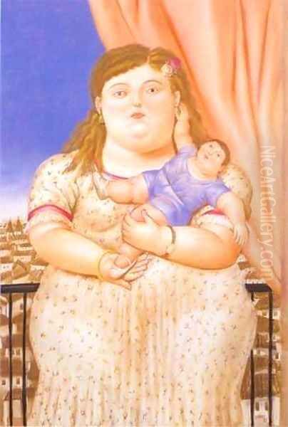 Mother And Son 1993 Oil Painting by Fernando Botero