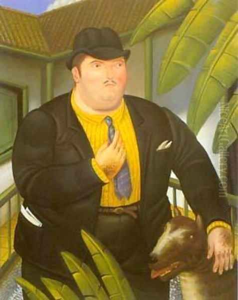 Man With Dog 1989 Oil Painting by Fernando Botero