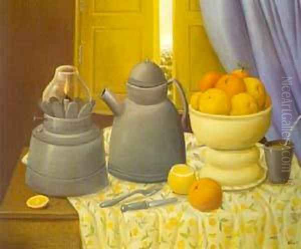 Still Life With Lamp 1997 Oil Painting by Fernando Botero