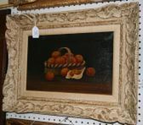 Still Life Study Of A Basket Of Oranges Oil Painting by F. Hilgrove Turner