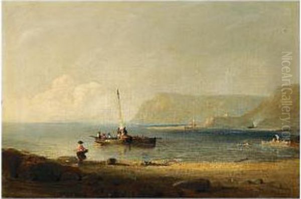 Giffard And Bonne Nuit With The Promontory Of Belle Hougue, On The North Coast Of Jersey; And Part Of St Catherine's Bay, On The West Coast Of Jersey Oil Painting by F. Hilgrove Turner