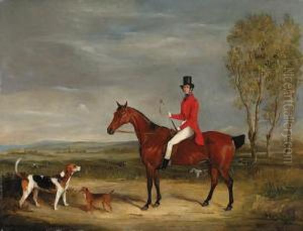 A Huntsman On A Bay Hunter With Hounds And A Terrier In Anextensive Landscape Oil Painting by Francis Calcraft Turner