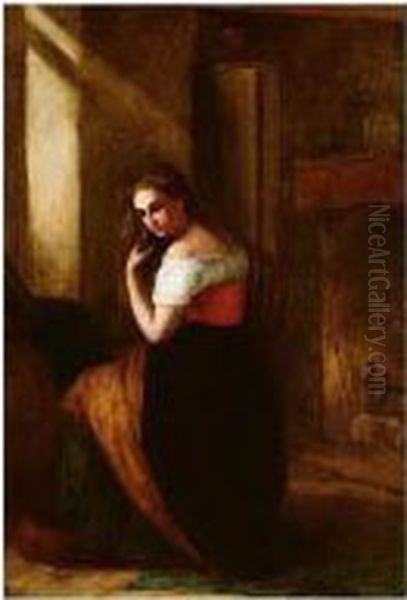 Girl Brushing Her Hair Oil Painting by Frank James Turner