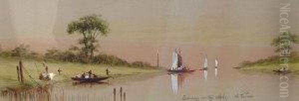 19/20th Century- 'evening On The Avon'; Watercolour, Signed And Titled, 19x53cm Oil Painting by G.A. Turner