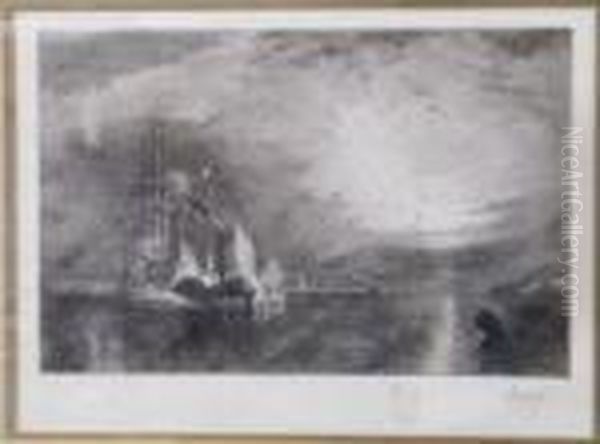 A Pair Of Black And White Etched Ship Oil Painting by Joseph Mallord William Turner