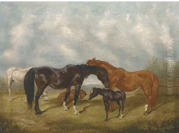 Mares And Foals Oil Painting by W.H.M. Turner