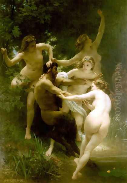 Nymphes et Satyre (Nymphs and Satyr) Oil Painting by William-Adolphe Bouguereau