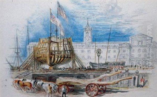 Harbour Scene With Soldiers Oil Painting by William Eddowes Turner