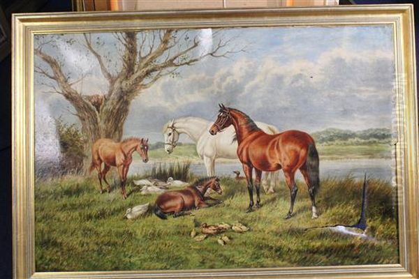 Mares And Foals Oil Painting by William Eddowes Turner