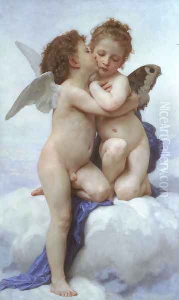 L'Amour et Psyche, enfants (Cupid and Psyche as Children) Oil Painting by William-Adolphe Bouguereau