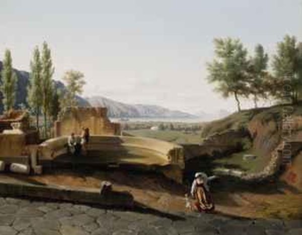 View Of Pompei Near The Tomb Of Princess Mamea Oil Painting by Lancelot Theodore Turpin De Crisse