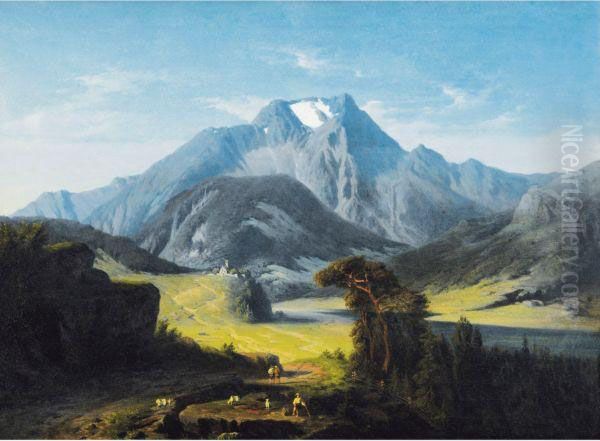 Vue Probable De La Vallee De Giornico (dans Le Tessin Suisse) Oil Painting by Lancelot Theodore Turpin De Crisse